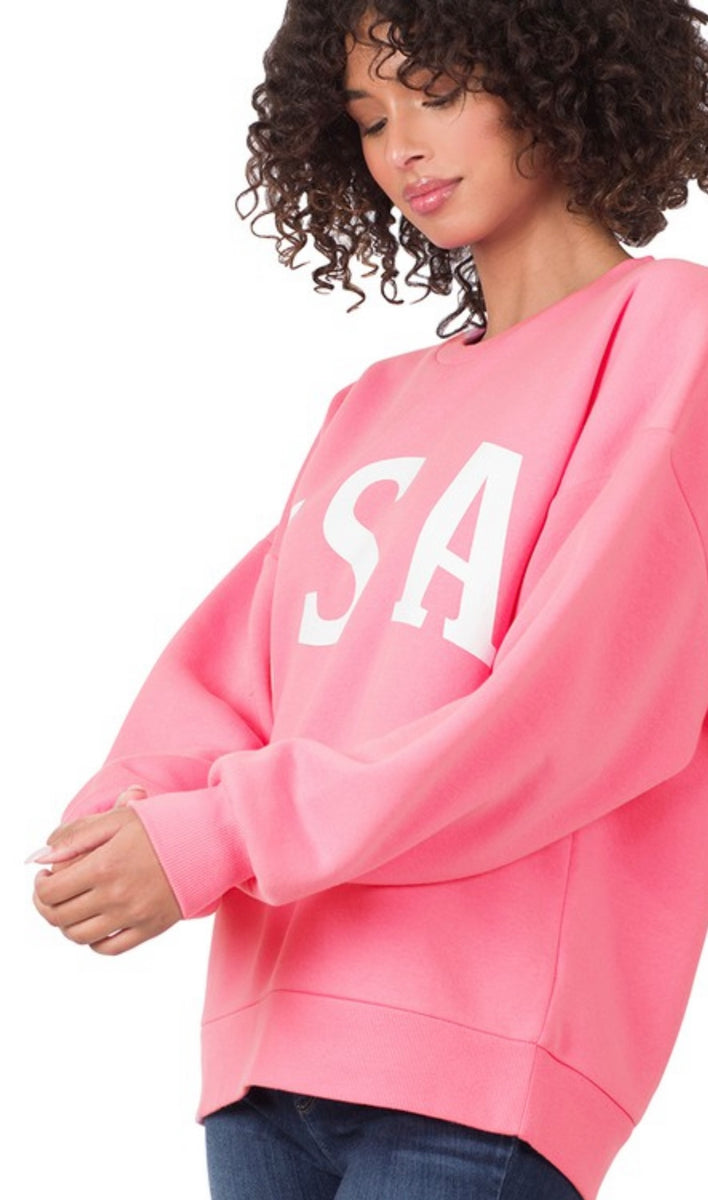 USA Sweatshirt in Hot Closet Coloristas Pink –