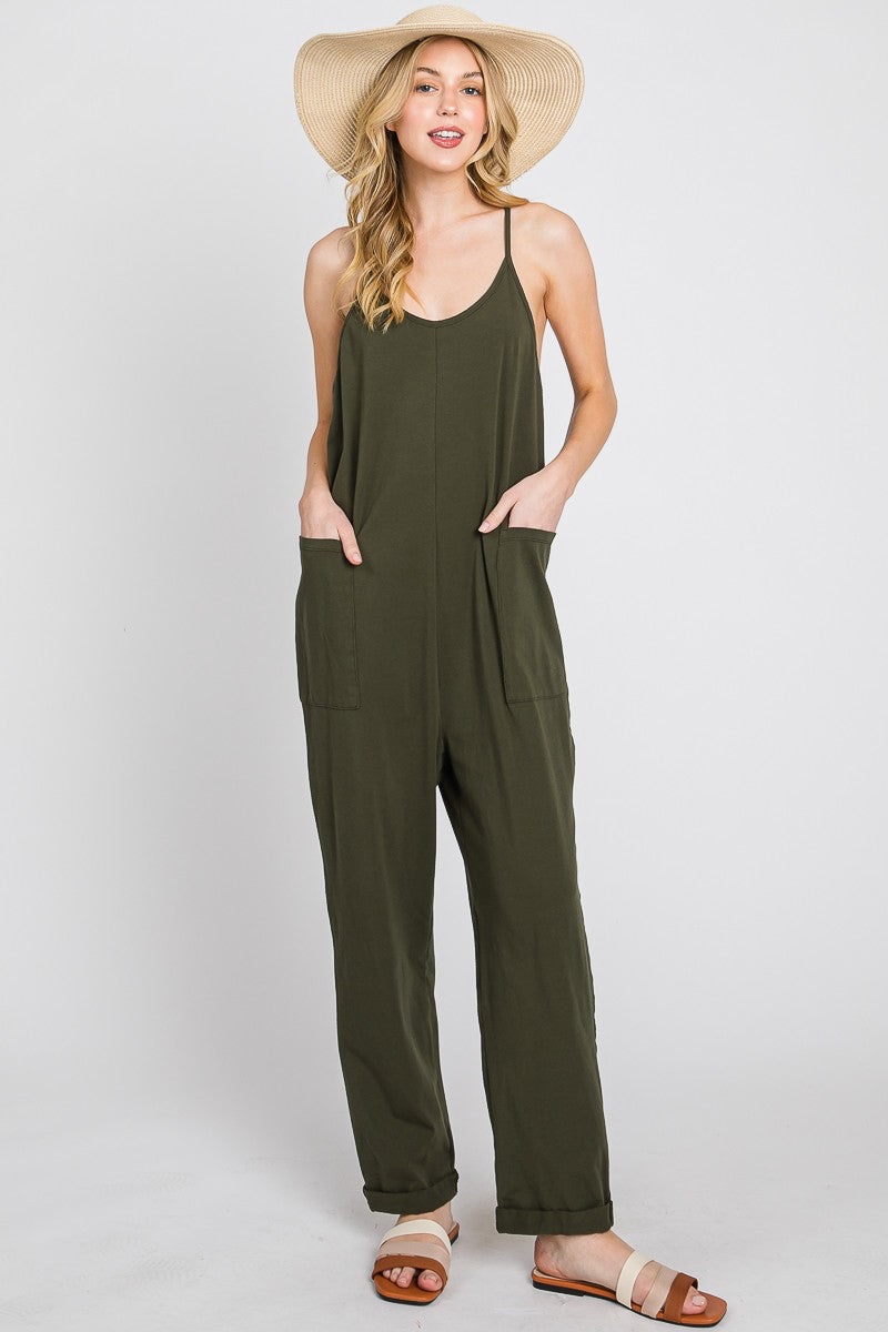 Relaxed girl jumpsuit in olive