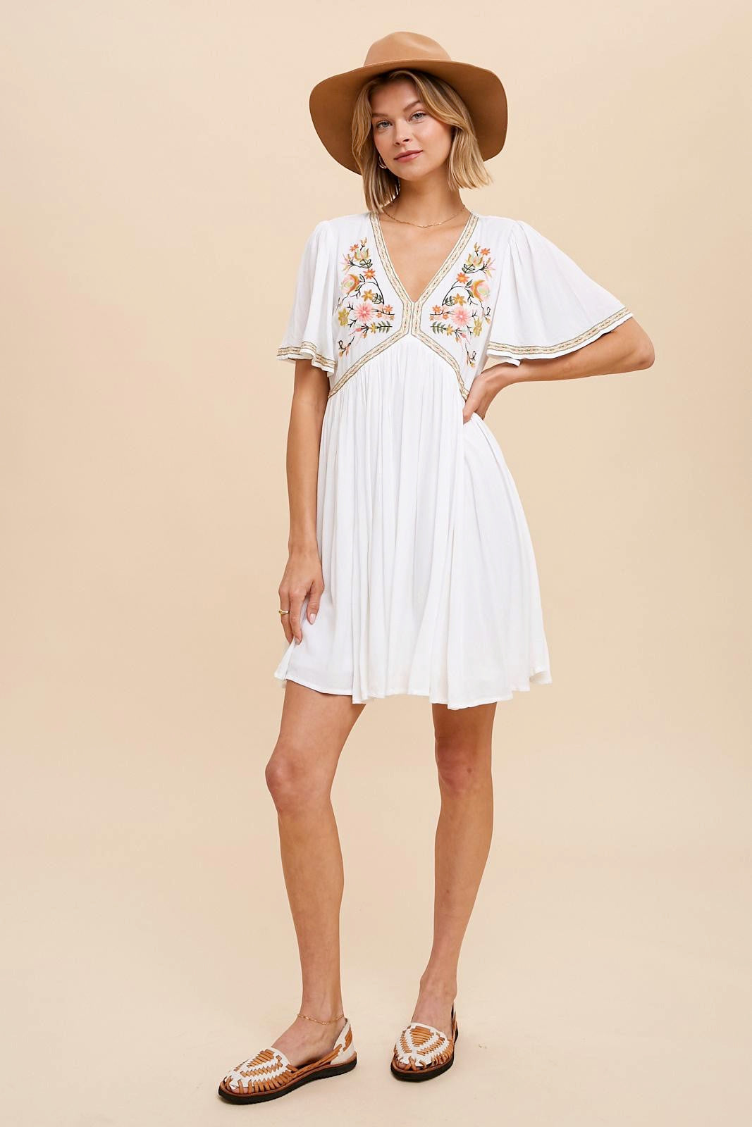 Lilly embroidered floral white mini dress