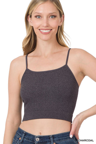 Ribbed Cami Tank In Charcoal