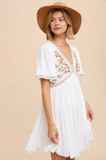 Lilly embroidered floral white mini dress