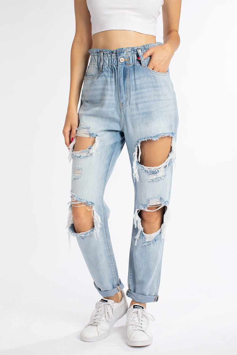 Lola High Waisted Paper Bag Mom Jeans