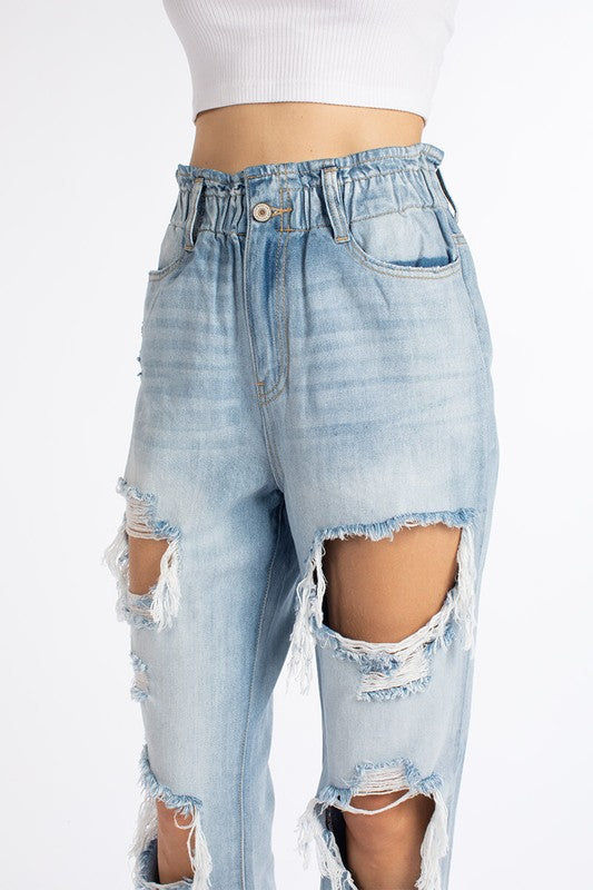Lola High Waisted Paper Bag Mom Jeans