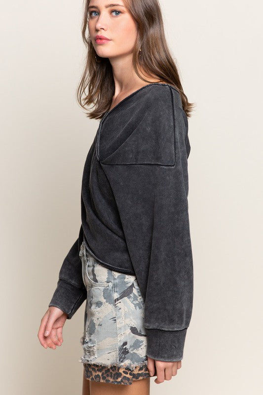 Overlay Wrap French Terry top