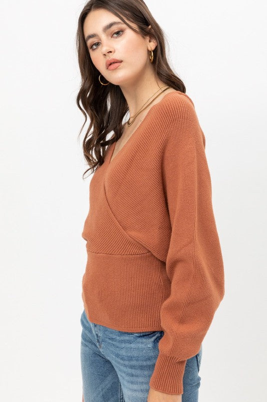 Anna Cross Sweater In Terra Cotta