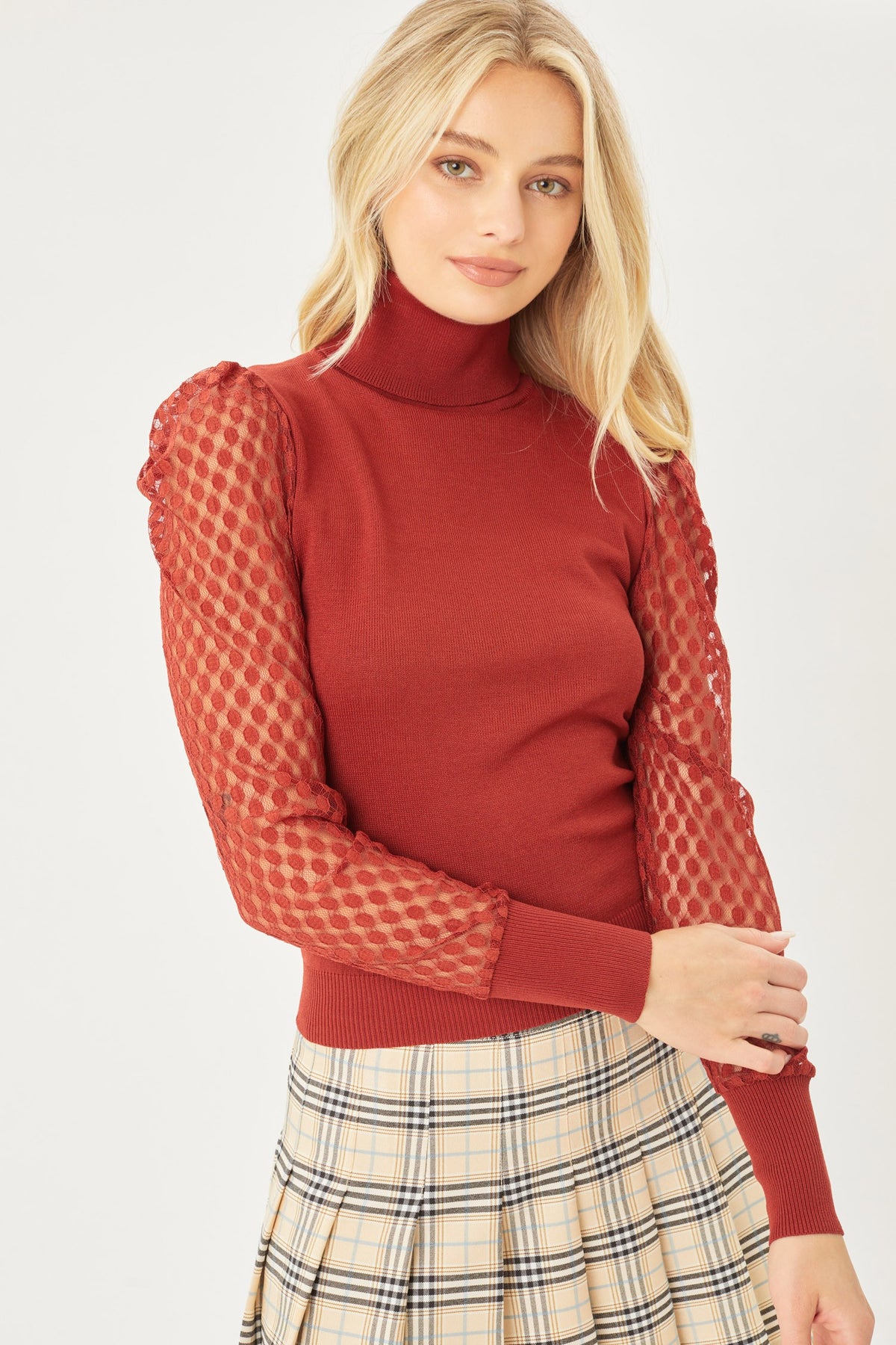 Puff Sleeve Turtle Neck In Clay  RESTOCK
