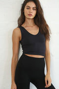 Marissa Ribbed UV Neck Cropped Tank In Charcoal black