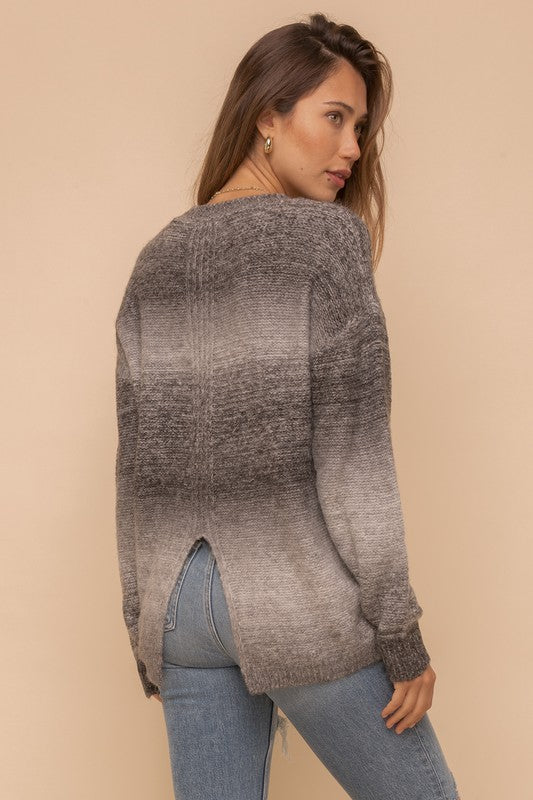 Gray Ombre Back Slit Sweater