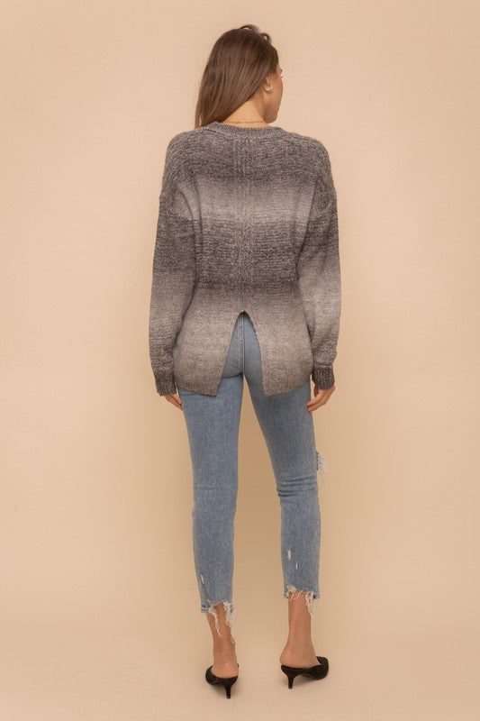 Gray Ombre Back Slit Sweater