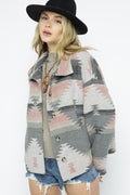 Zess Aztec Distressed Button Down Shacket