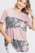Mauve Floral Color Block Top