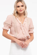 Farrah Puff Sleeve Blouse In Blush