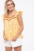No Regrets Mustard Flutter Sleeve Top