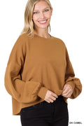 Cropped Balloon Sleeve Sweatshirt In Camel
