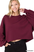 Cropped Balloon Sleeve Sweatshirt In Burgundy