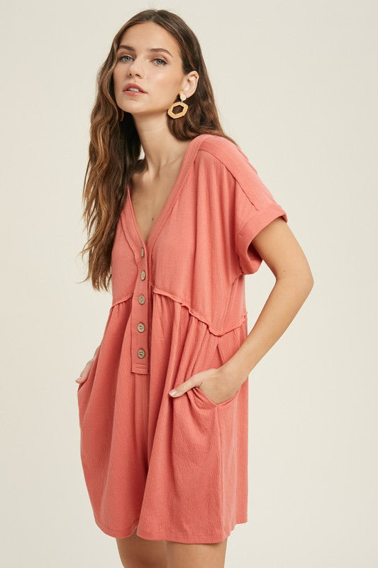 Summer Days Casual Romper in Coral