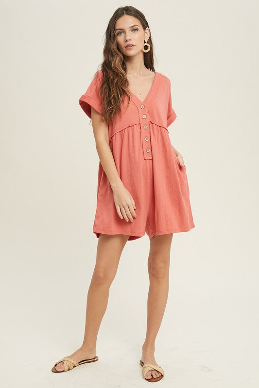 Summer Days Casual Romper in Coral
