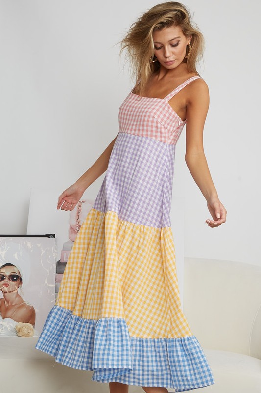 Lemon Southern Bell Color Block Dress