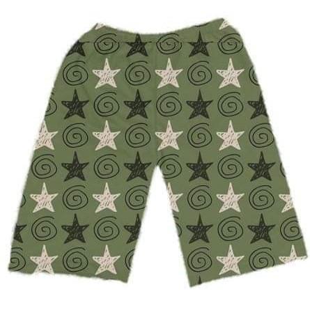 ComfyCute Shorties - Army Green Stars 'n Squiggles [PREORDER]