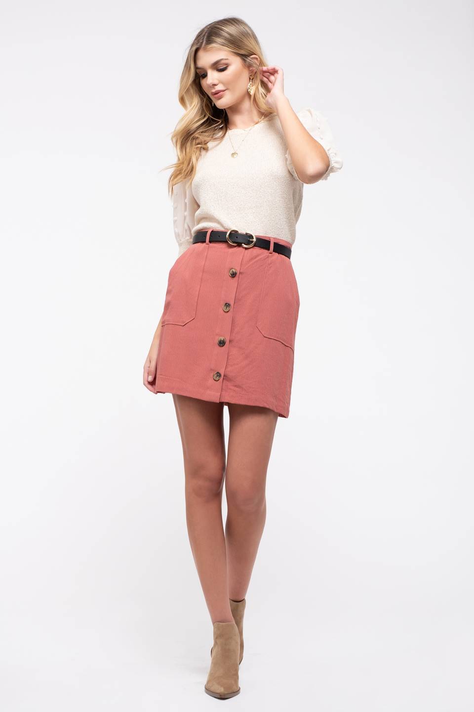 The Sienna  Rae Pinstiped Button Down Skirt