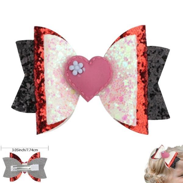 Valentine's Collection: 3" Flower Glitter Heart Hairbow