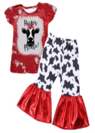 Heifer Please Red Black and White Metallic Bell Bottoms Outfit [PREORDER]