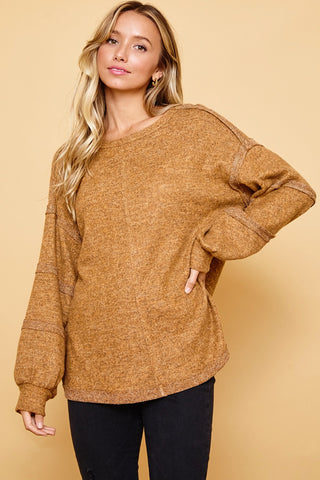 Camel Raw Edge Sweater
