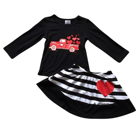 Valentine's Collection - Striped Trucks of Love Skirt Outfit