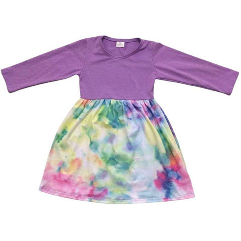 ComfyCute -  Pastel Watercolors Dress - Lavender (3/4 Sleeve)
