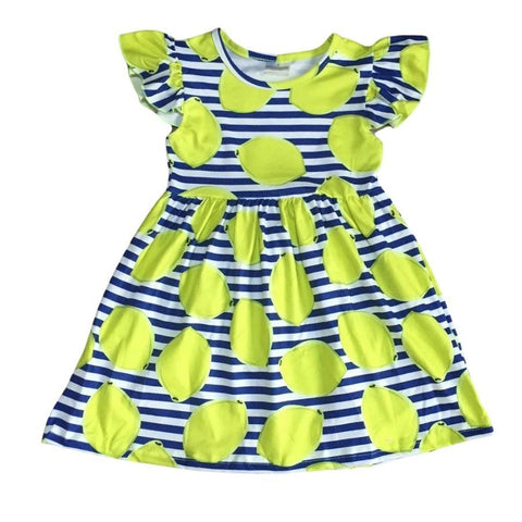 Black & White Striped Lemon Short Sleeve Ruffle Sleeve Dress [PREORDER]