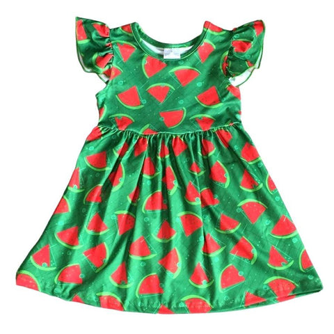 Green/Watermelon Short Sleeve Ruffle Sleeve Dress [PREORDER]