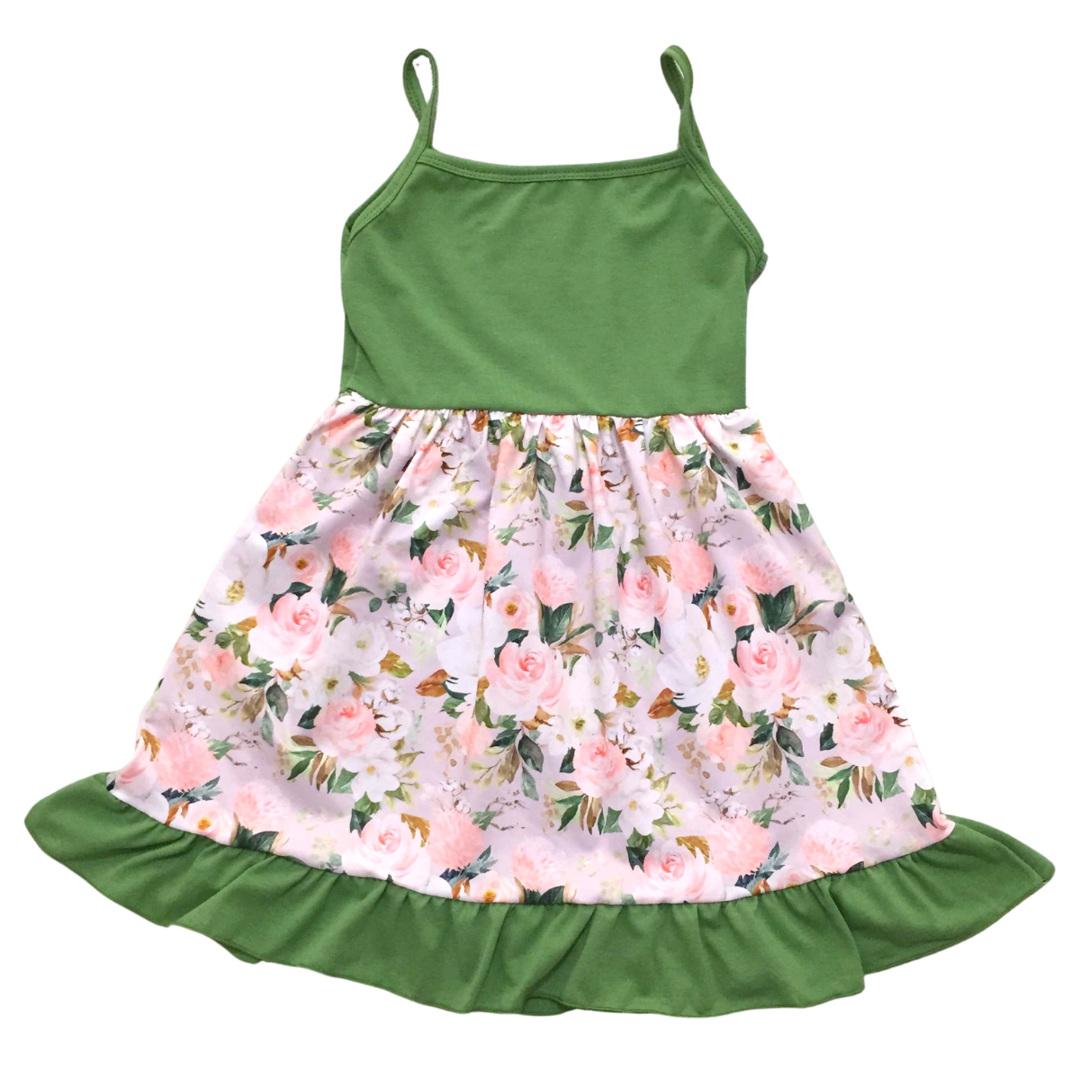 ComfyCute Sleeveless Ruffle Hem Dress - Sweet Olive Floral [PREORDER]