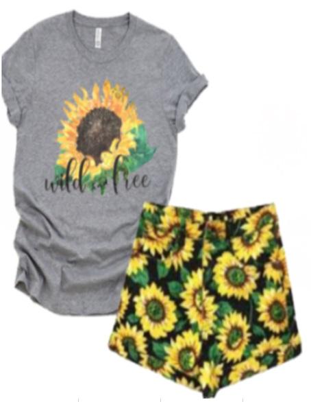 Wild and Free Sunflower Shorts Outfit [PREORDER]
