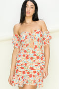 Love ME Floral Off The Shoulder Dress In Red Multi