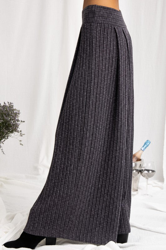 Claire Flare Ribbed Pants In Charcoal