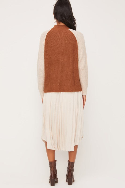 It Takes Two Color Block Sweater In Camel-Taupe