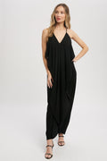 Draped Boho Ribbed Jersey Dress In Black