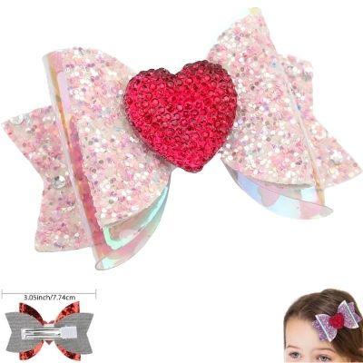 Valentine's Collection: 3" Deluxe Pink Glitter Heart Hairbow