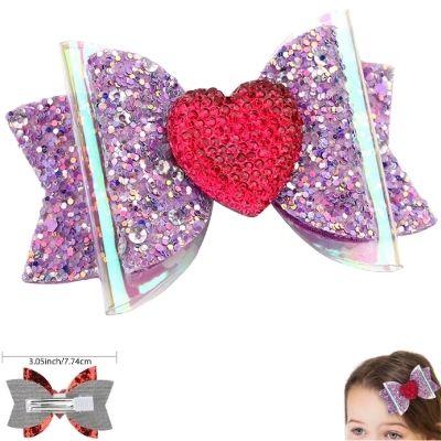 Valentine's Collection: 3" Deluxe Purple Glitter Heart Hairbow [PREORDER]