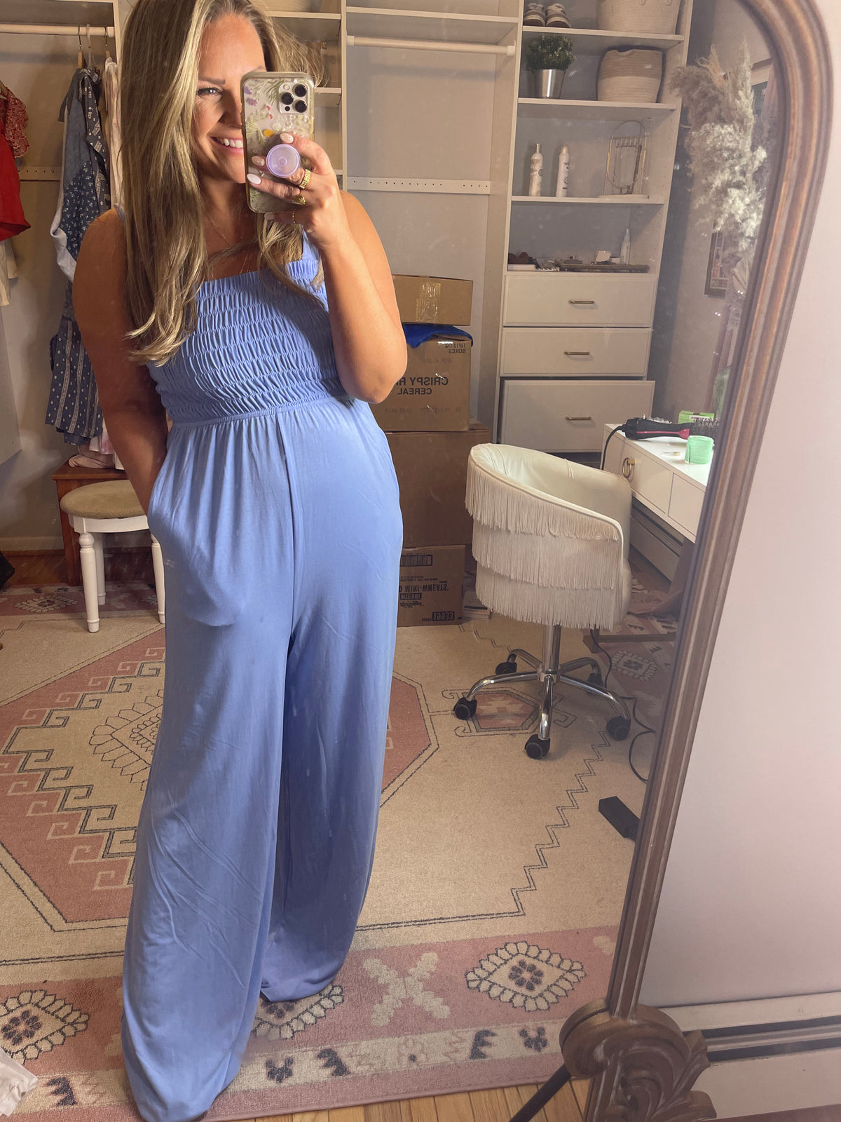 Taking Chances Today Jumpsuit in Spring Blue