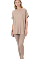 Comfort days short sleeve leggings set in Ash Mocha