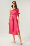 Fushia satin one shoulder dress