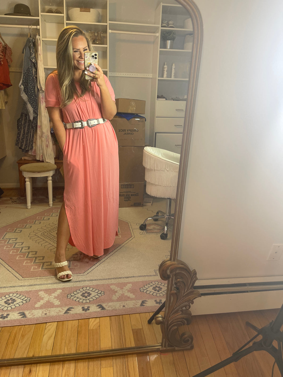 Forever Mine Sleeved Maxi in Coral Pink