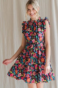 Forever Floral Ruffle Dress In Black