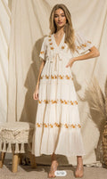 Simply Spotted Floral Embroidered Dress In Ivory Rust