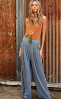 Claire Flare Ribbed Pants In Misty Blue