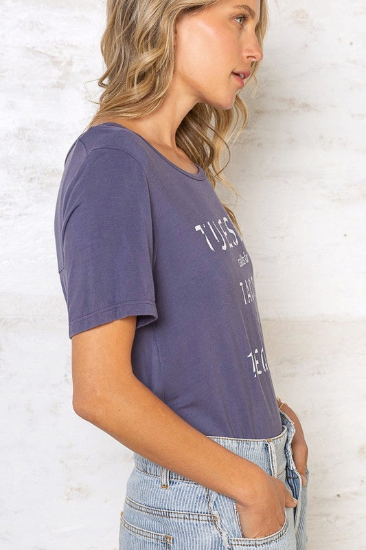 Tacos and Tequila Tee in purple navy