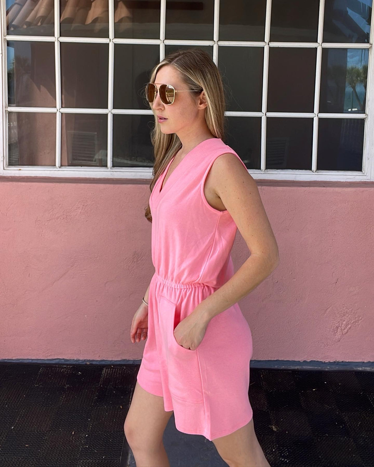 Your Favorite Cotton Romper In Hot pink