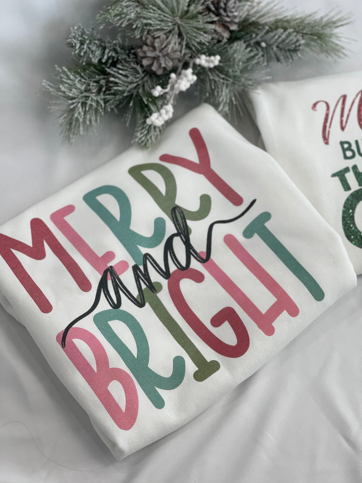 Merry and bright sweatshirt in white