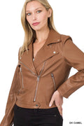 Meet me later faux leather jacket in camel